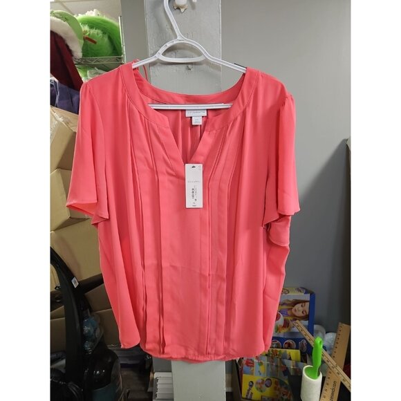 NWT Liz Claiborne Women’s Pleated PINK V-Neck Blouse Sz XXL - Picture 1 of 5
